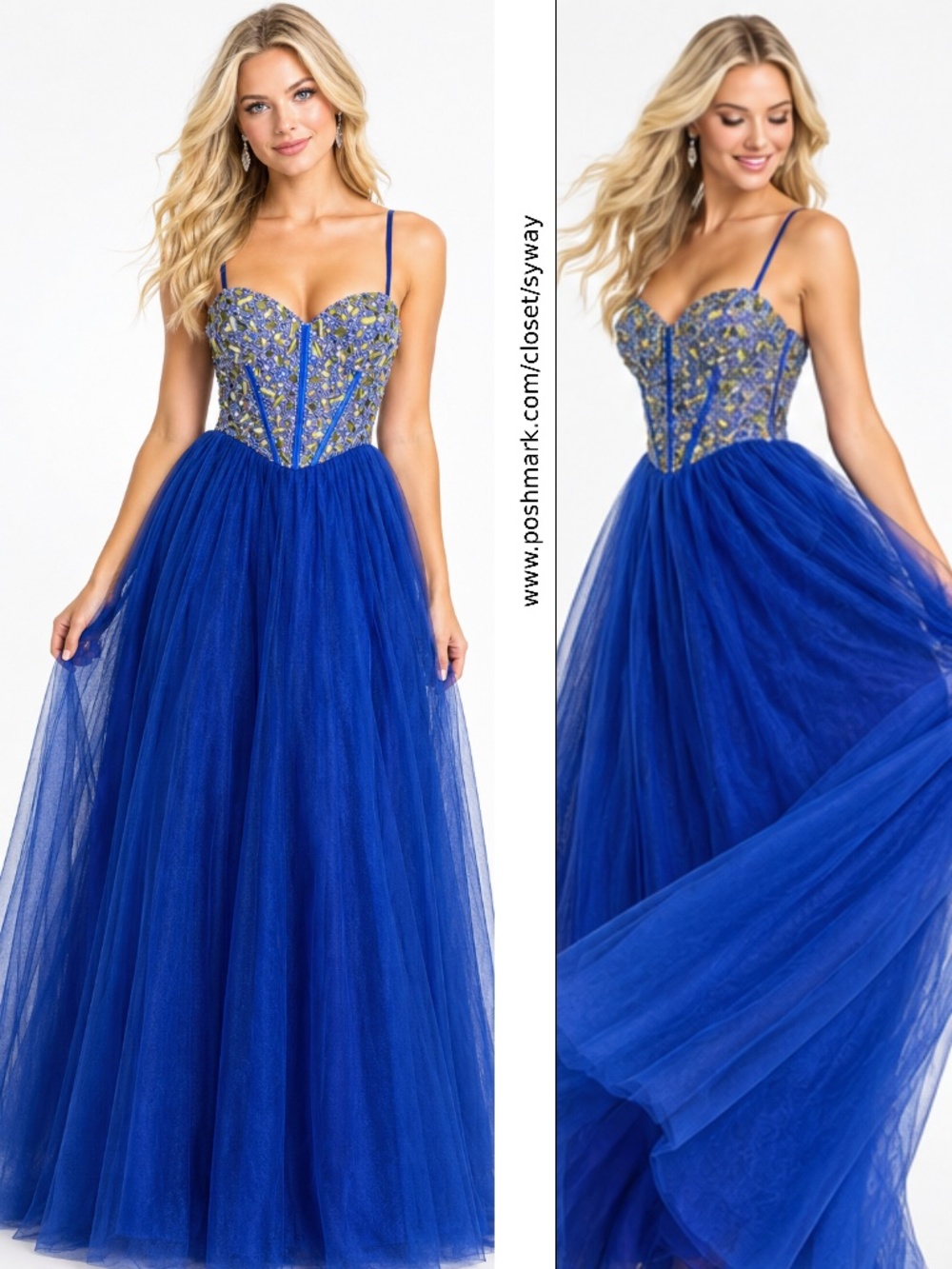 Dave and Johnny Jewel Embellished Bodice Sweetheart Long Tulle Prom Ball Gown